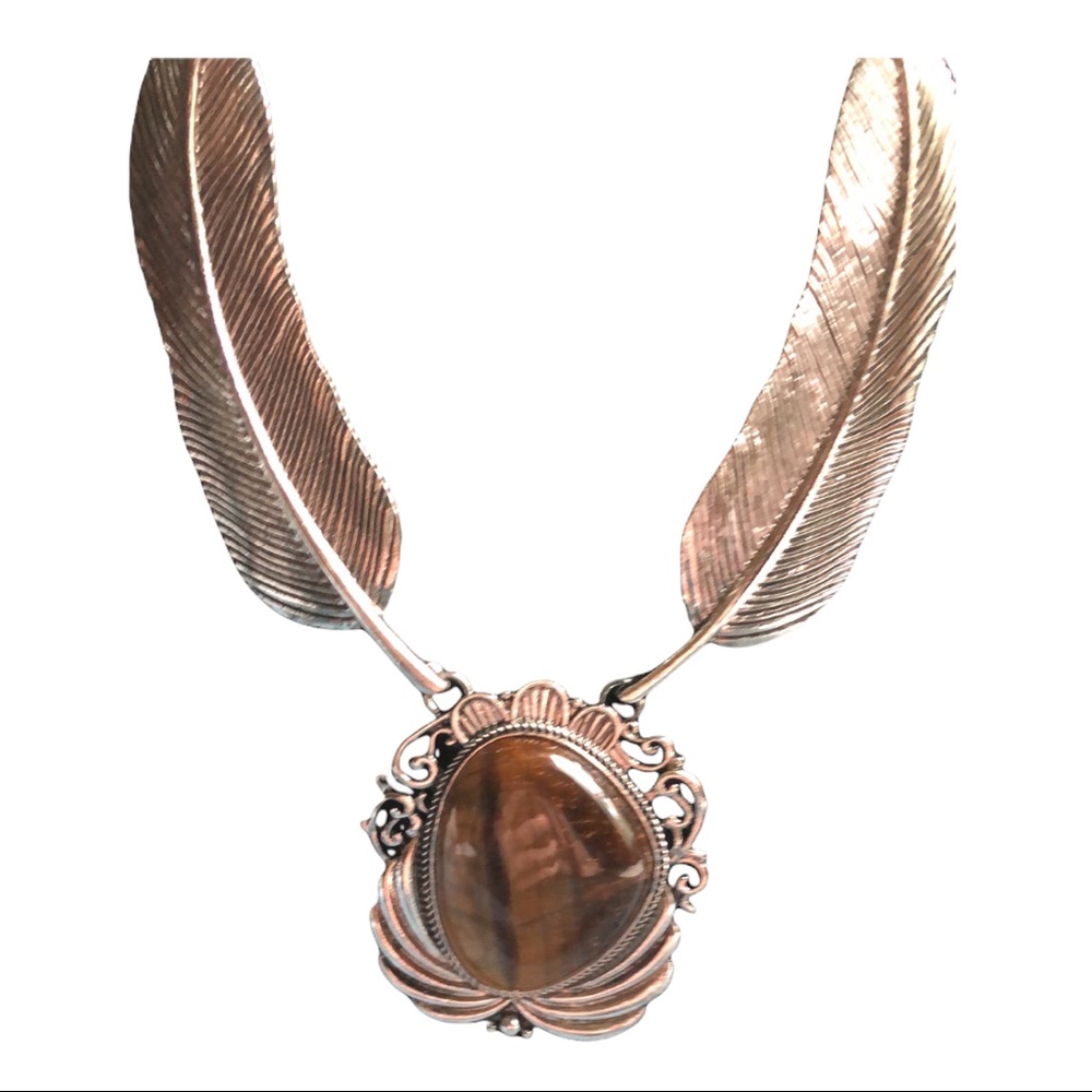 NWT S African TIGERS EYE Black Oxidized Necklace